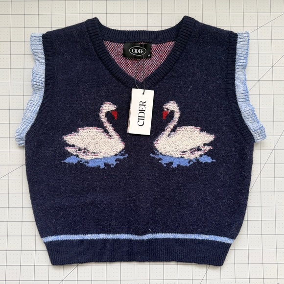 Cider Dark Blue Swan Patterned Vest - Picture 2 of 2